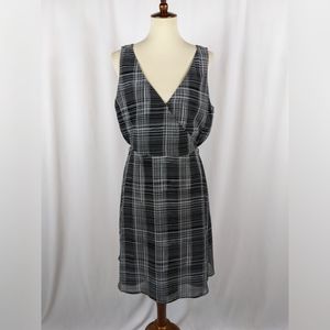 A New Day Black White Plaid Dress Sleeveless V-Neck Lined Size Large L NEW NWT